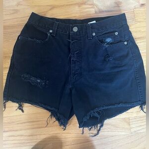 Harley-Davidson Black Denim Shorts with Leather Logo Patch